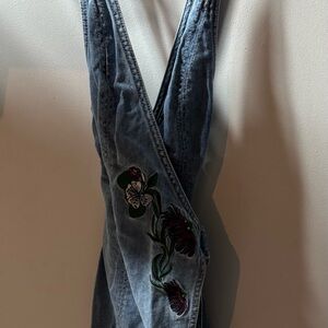 H&M Coachella Embroidered Blue Denim Wrap Dress